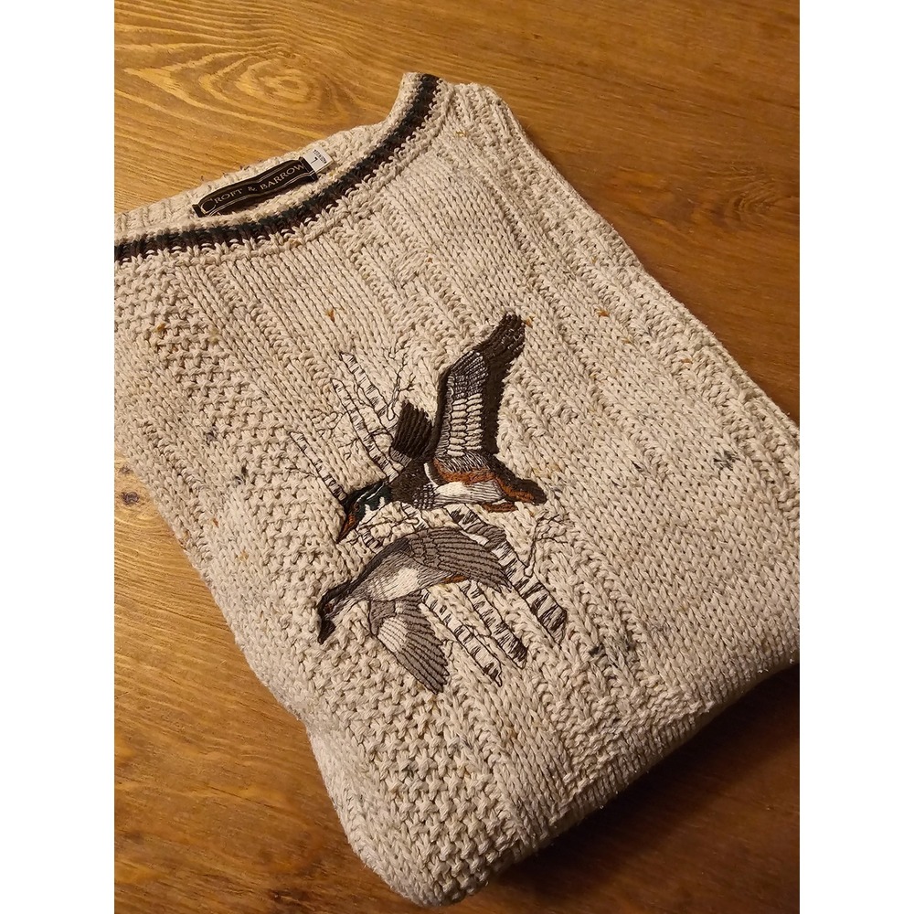 Vintage Croft & Barrow Mens Large Duck Embroidered Cable Knit Sweater USA Made